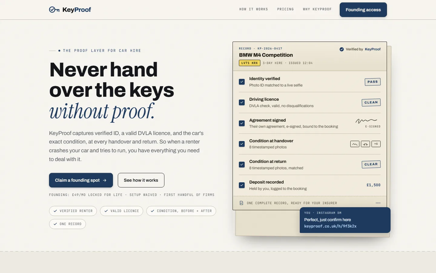 Screenshot of the KeyProof homepage